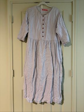 Pyne & Smith Light wBlue Button-Front Linen Dress, xxl DAMAGED
